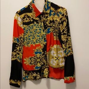 Patterned tie front blouse